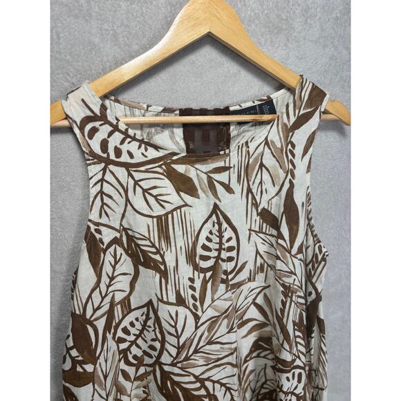 Tahari 100% Linen Sleeveless A‎ Line Shift Dress Brown Beige Womens Size Medium - Picture 2 of 8
